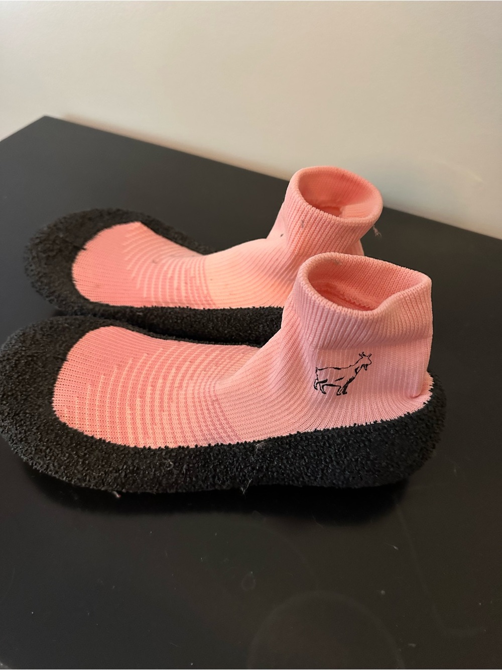 Pink Slip-On goat grip Sock Footies with Black Grippy Sole